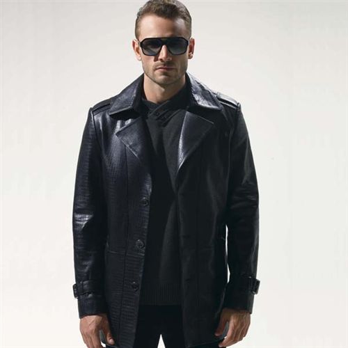 名鹰男装商务真皮风衣